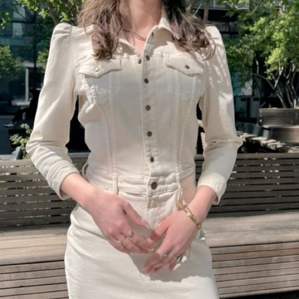 MOTHER Off-White Denim Mini Dress - Picture 4 of 9